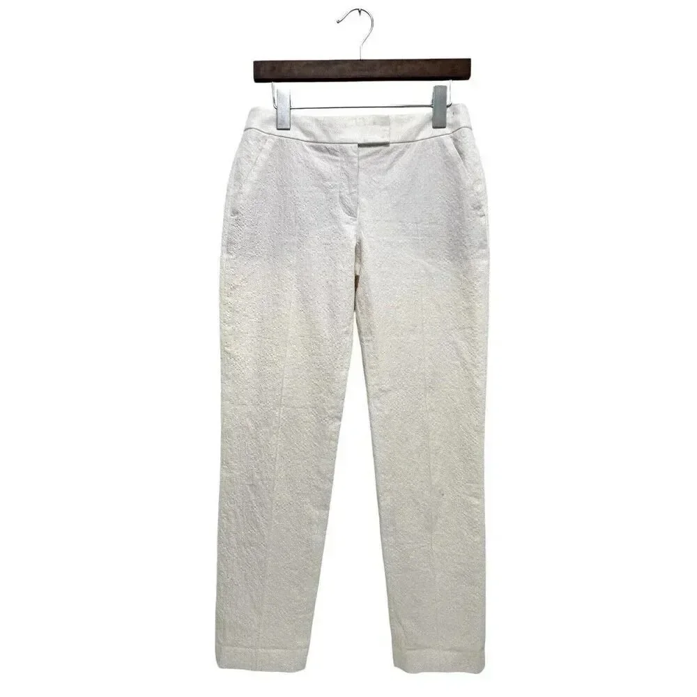 Akris Punto Textured Crop Pants Cotton Ivory Dressy Preppy Trousers Size 2